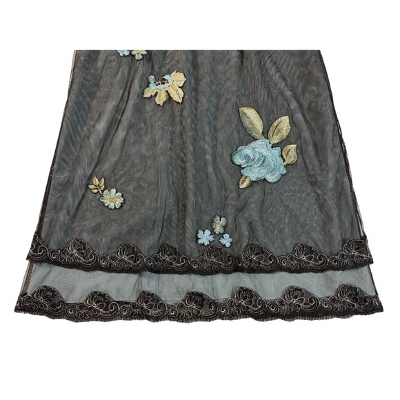 Vintage Teal Black Y2K Embroidered Silk Dress 10 Glam Fairy Dark Whimsigoth Bead - Picture 5 of 16